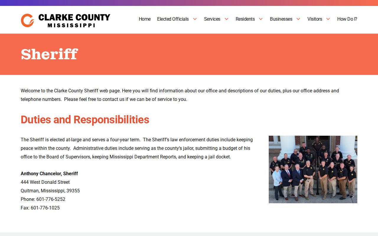 Clarke County Sheriff jail docket and booking record contact page